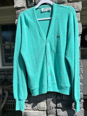 Vintage 80s Izod Lacoste Logo Knit Cardigan Sweater green